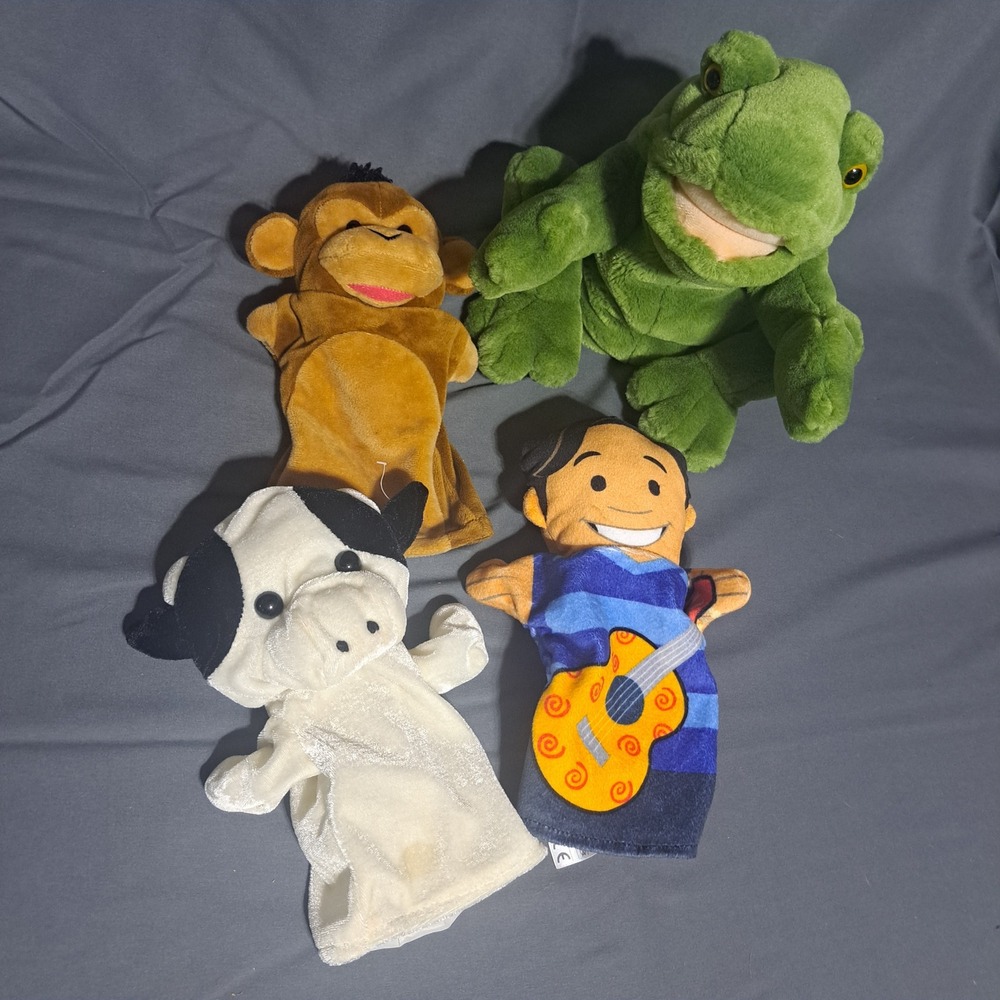 Kids Hand Puppets Lot of 4 Frog Cow Monkey‎ Blues Clues CLEAN